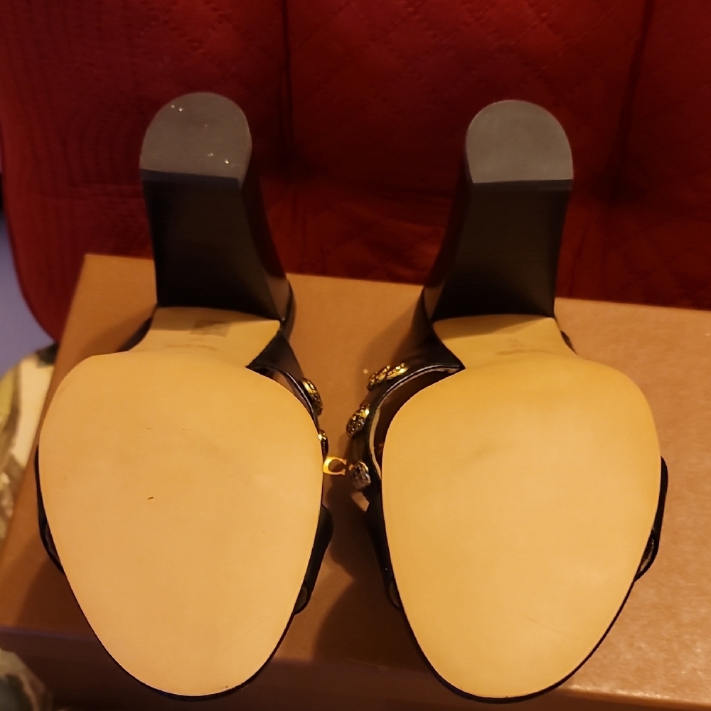 Coach Black Leather Slide Mules with Gold Studs - Picture 3 of 6